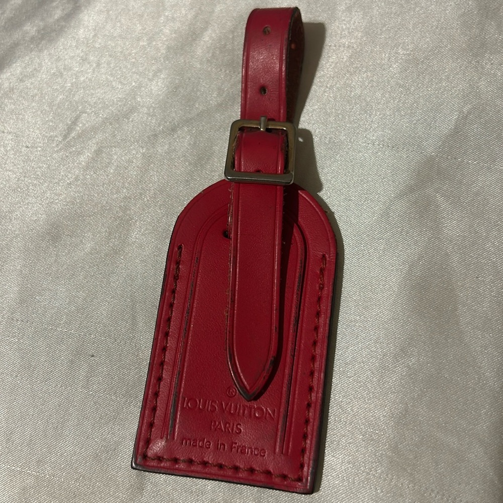 Authentic Louis Vuitton Red Leather Mini Luggage Tag